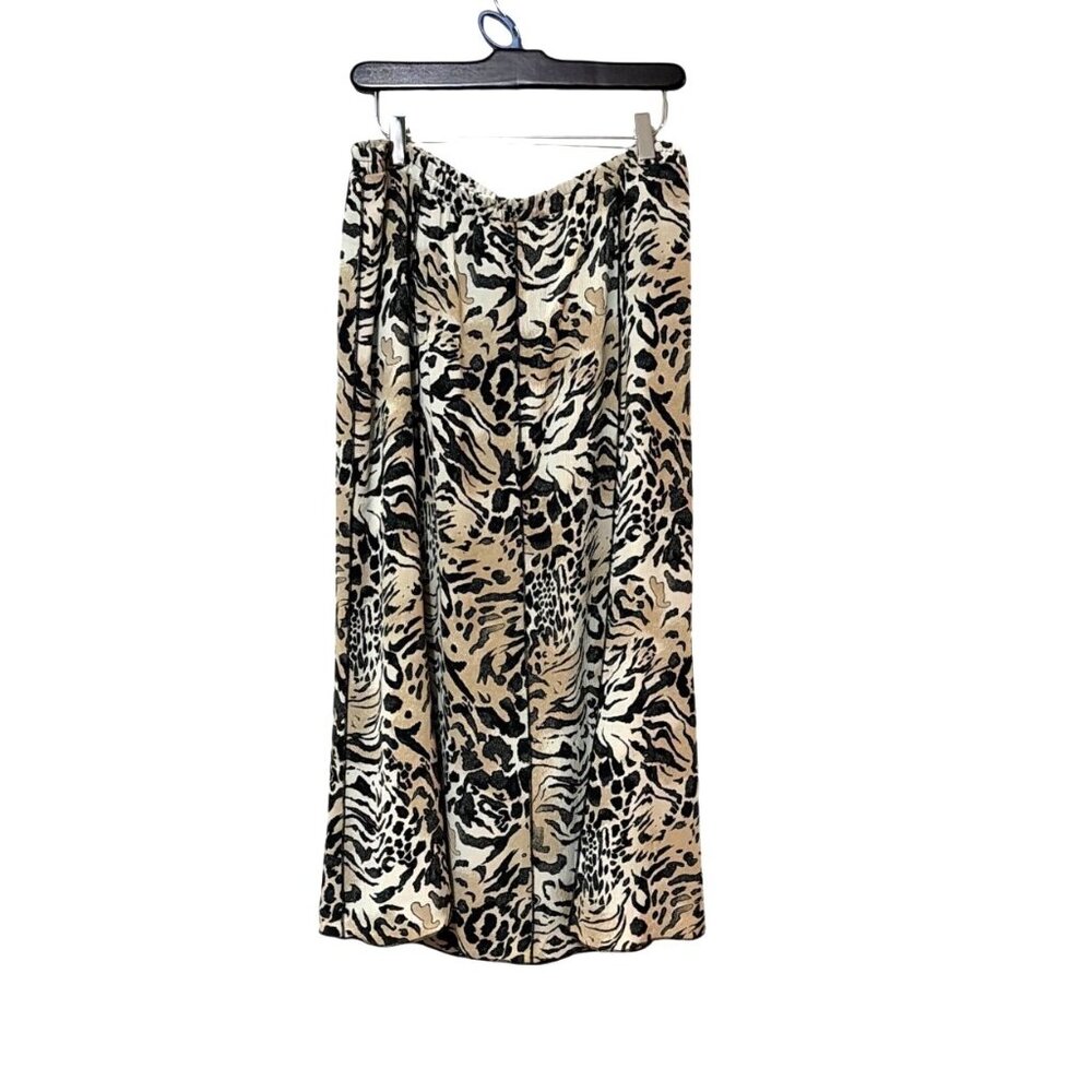 TanJay Animal‎ Print Elastic Waist Midi Skirt Size 14 Beige & Black Lightweight